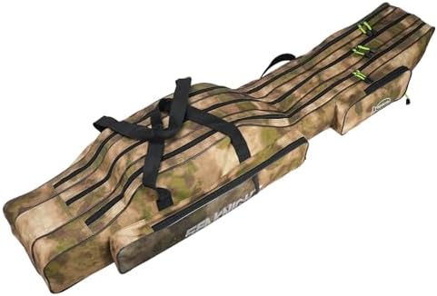 Seaknight Portable Fishing Rod Case - 2 Sizes (53.15in/59.0in) Oxford Fabric Tackle Storage Bag for Travel, Durable Rod Carrier for Freshwater & Saltwater Anglers (Yellow Camou, 150cm/ 59.0in) by SeaKnight