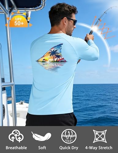 Men's UPF 50+ Sun Fishing Shirt, Long Sleeve UV Protection Tee, Quick Dry Rash Guard for Outdoor Swim Hiking - Image 4