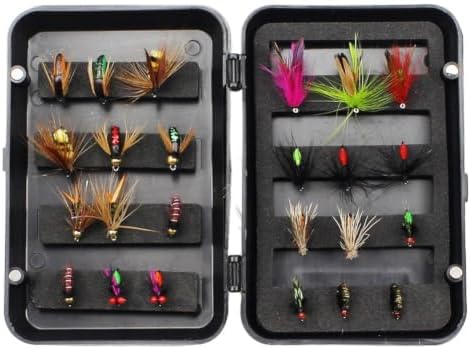 Fly Fishing Flies Kit Dry Wet Nymphs Ants for Bass Trout Salmon 24 or 32 Pieces Tackle Box Set for Spring Summer Autumn River Swamp Fishing(24 C) by Unknown