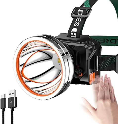 High Power LED Headlamp Super Bright Adult Motion Sensor Headlight Spotlight Waterproof Outdoor Hunting Light Flashlight Portable Head lamp for Fishing Camping Hiking Running by PINSAI