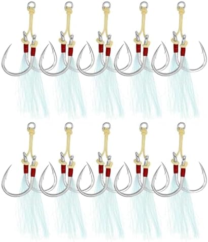 PATIKIL Fishing Assist Hooks Kit, Double Assist Jigging Hook with Glow Tassel for Slow Pitch Jigs Vertical Jigging Lure by PATIKIL
