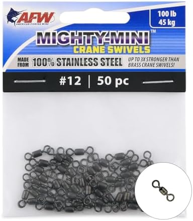 AFW American Fishing Wire Fishing Swivels - Mighty Mini 100% Stainless Steel Crane Swivels, 3X Stronger Than Brass, for Terminal Tackle Box, Up to 600lb Test - Fishing Gear for Fishing Line Leaders by AFWFishingBrands