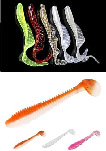 Soft Fishing Lures Set with Tackle Box, 6.5cm/8cm Paddle Tail Swimbaits, 60PCS Soft Plastic Baits with Curly Tails, Freshwater Fishing Lures for Bass, Trout, and More - Image 5