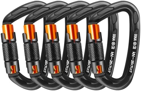 Climbing Carabiner Clips 25kN Auto Locking Carabiner, Professional Heavy Duty Large Locking Carabiner Clips for Rock/Ice Climbing Rappelling Rescue Swing etc, D Shaped, Large Size by AINIKEY