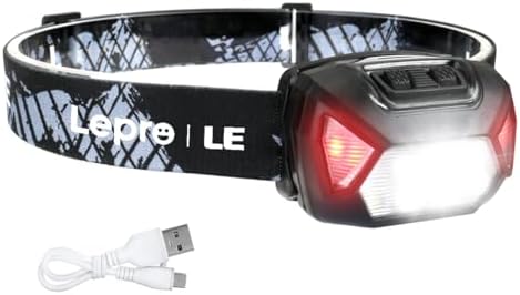 Lepro Rechargeable LED Headlamp Bright Waterproof Headlight 6 Modes - Black by Lepro