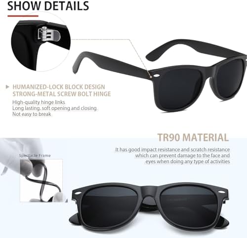 FEIDUSUN Sunglasses Men Polarized Sunglasses for Mens and Womens,Black Retro Sun Glasses Driving Fishing UV Protection - Image 2
