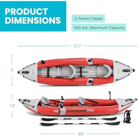INTEX Excursion Pro K2 Inflatable Kayak 2-Person Set with Paddles & Pump - Image 3