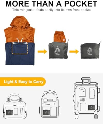 Outdoor Ventures Men's Rain Jacket Waterproof Lightweight Packable Pullover - Image 3