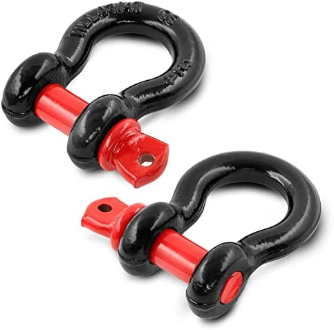 3/4" D Ring Shackle with 7/8" Screw Pin, 4.75T Working Load Limit (WLL) / 28.5T (62,831 lb) Minimum Breaking Strength (MBS) for Tow Strap Winch, Off-Road Vehicle Recovery (Black/Red, 2 Pack) by Jamiikury
