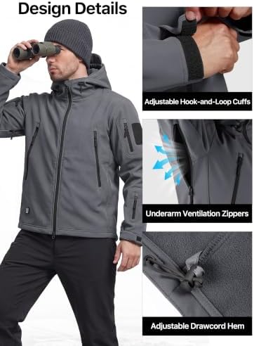 FREE SOLDIER Men's Hooded Waterproof Softshell Jacket - Image 6