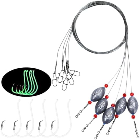 Fishing Egg Sinker with Soft Plastic Core Weight Rigs 5pcs Flounder Rig Saltwater,176.37lb Fishing Wire Leader with Egg Sinker Swivels Snap, Grouper Bottom Fishing Rigs by Fishing