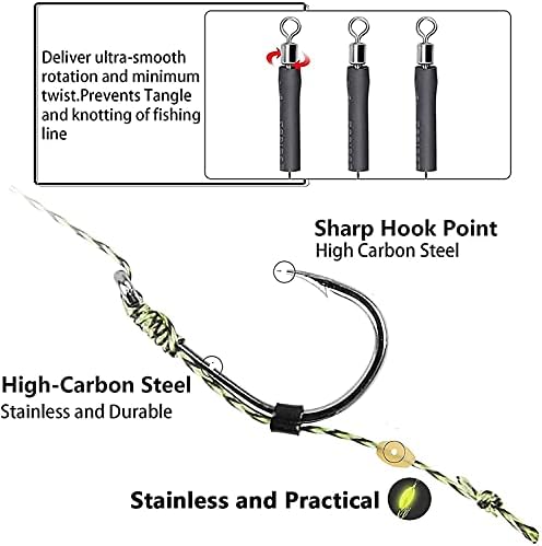 YOTO Carp Fishing Hair Rigs - 24 Pcs High Carbon Steel Curved Barbed Hooks with Swivels and Boilies - Image 3