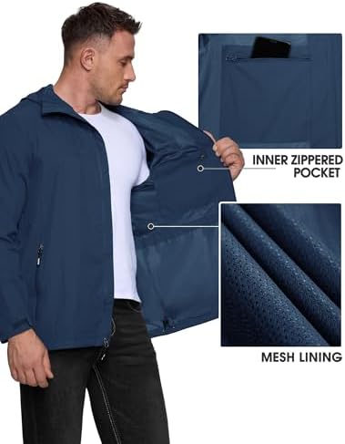 Outdoor Ventures Men's Packable Rain Jacket Waterproof Lightweight Raincoat - Image 4