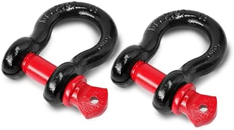 5/8" D Ring Shackle with 3/4" Screw Pin, 3.25T Working Load Limit (WLL) / 19.5T (42,990 lb) Minimum Breaking Strength (MBS) for Tow Strap Winch, Off-Road Vehicle Recovery (Black/Red, 4 Pack) by Jamiikury
