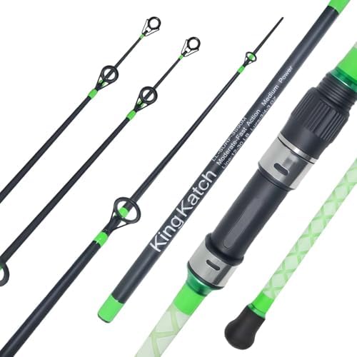 Surf Spinning Fishing Rod 9'-12', 3-Piece Carbon Fiber Saltwater Rod with 2 Identical Tips Lightweight High-Sensitivity Long-Cast Shore & Beach Casting Rod for Pier Surf Fishing by KingKatch