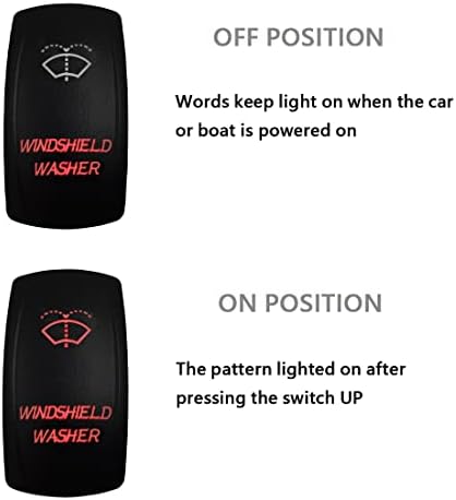 12V 24V RED Windshield Washer Momentary Rocker Switch with Wires 5 PIN Mom (ON)-Off Laser Etched Washer Switches for Car Truck Automotive RZR RV Side by Side UTV ATV Can Am Dash Replace - Image 5