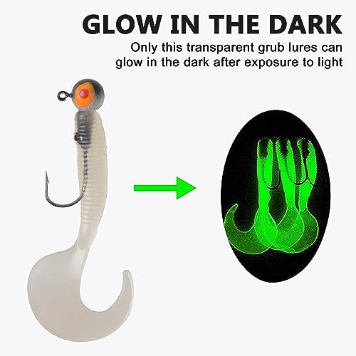 Soft Fishing Lures Jig Head Hooks Kit, Crappie Jigs Lures Kit Mixed Curly Grub Lures Tube Baits Soft Plastic Swimbaits for Bass Trout Panfish Saltwater Freshwater Fishing - Image 3