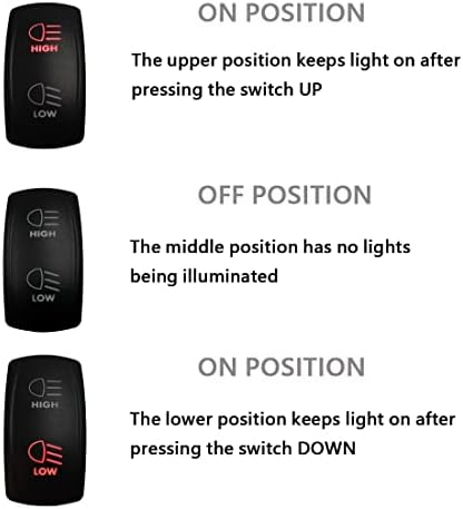 12V 24V RED High Low Beam Headlight Rocker Switch with Wires 7PIN ON-Off-ON DPDT 3 Way Toggle Switch for Car Truck Can Am Commander SUV Off Road Vehicle RZR Dash Replacement Switch - Image 6