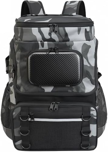 Fishing Backpack with Rod Holder X-Large 60L Tackle Gears Bag with Cooler for Storage Tackle Box and Fishing Accessories Stuff, Fish Gifts for Men Woman-Gray Camo by Skaitufollowus