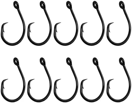 10PCS High-Carbon Steel Circle Hooks Barbed Fishing Hooks with Holes, Freshwater and Saltwater Fishing Hooks for Tuna, Catfish, Bass by HSYMQ