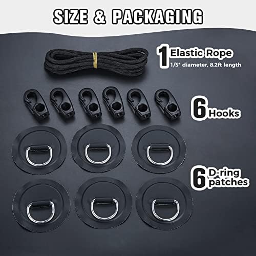 Yetaha 6 Pack Stainless Steel D Rings PVC Patch, 8.2ft Bungee Cord with Hooks Deck Rigging Kit for Inflatable Boat Kayak Dinghy SUP Deck Stand up Paddleboard Rafting Accessorie - Image 5