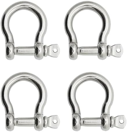 Bow Shackle Reedny 304 Stainless Steel 5/32", 1/4", 5/16",3/8", 1/2", 9/16" Heavy Duty D Ring Shackles Screw Pin Anchor Shackle for Chains Wirerope, Boat, Accessories (1/2'' 4Pcs) by Reedny