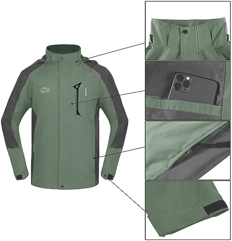 TEZO Mens Rain Jacket Waterproof with Hooded Hiking Coat Lightweight Windbreaker - Image 5