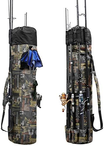 Allnice Durable Canvas Fishing Rod & Reel Organizer Bag Travel Carry Case Bag- Holds 5 Poles & Tackle by Allnice
