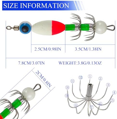 4/10Pcs Squid Jig Hooks Kit Saltwater Glow Squid Jigs Fluoresent Cuttlefish Sleeve Fishing Jigs Octopus Lure Glow in Dark with Tackle Box - Image 2