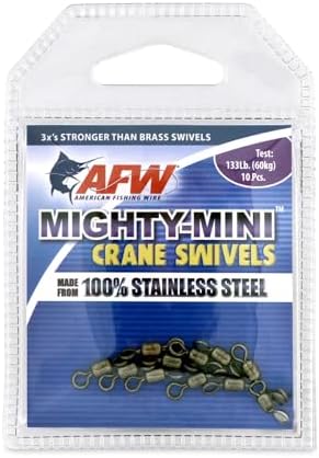 AFW American Fishing Wire Fishing Swivels - Mighty Mini 100% Stainless Steel Crane Swivels, 3X Stronger Than Brass, for Terminal Tackle Box, Up to 600lb Test - Fishing Gear for Fishing Line Leaders by AFWFishingBrands