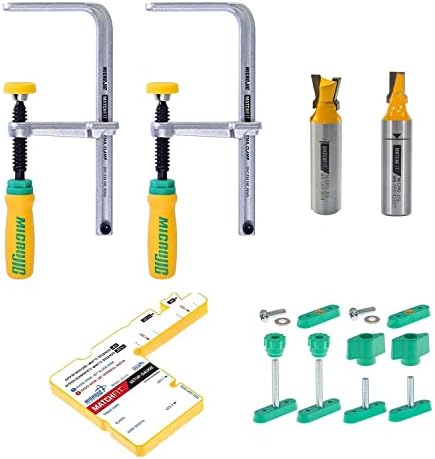 MICROJIG Matchfit DVC-1177K2+MB-050-025ST Dovetail Clamp Pro (1/2" Shank) With 1/4" Straight Relief Router Bit Upshear (1/2" Shank) Bundle by MICROJIG