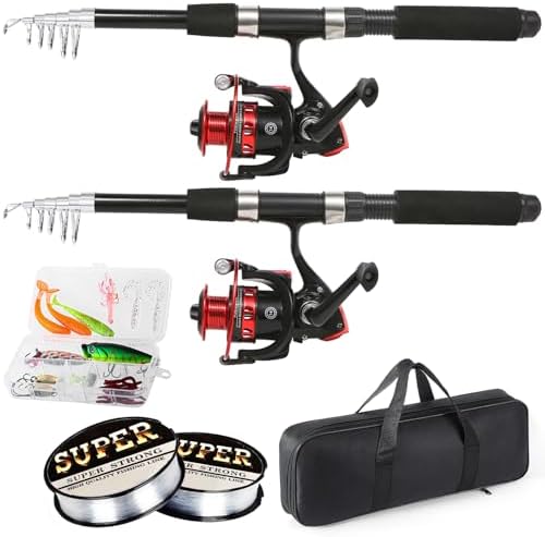 Tripquips Fishing Rod, 6.9ft 2Pcs Telescopic Fishing Rods Set, Carbon Fiber Fishing Pole, 2PCS Spinning Rod and Reel Combo with Carrier Bag Freshwater Fishing Rod and Reel Combos Kits Fishing Gear-Red by Tripquips