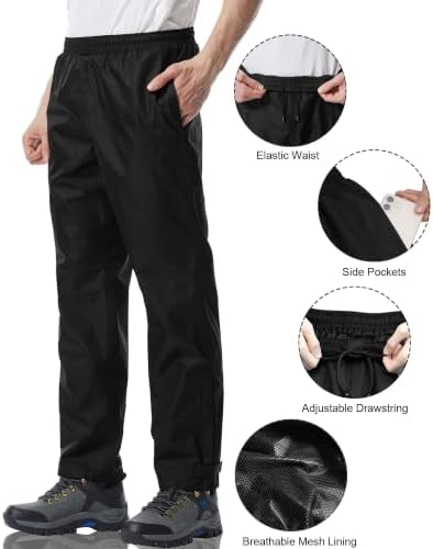 iCreek Men's Rain Pants Waterproof Breathable Lightweight Rain Over Pants - Image 3