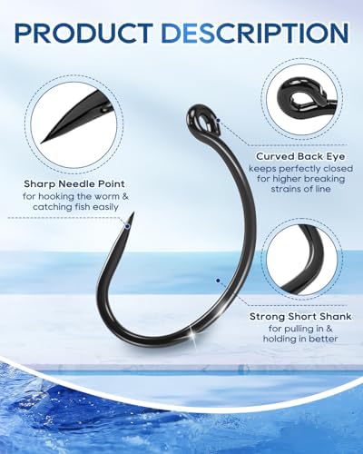 UCEC 190/220/260PCS Barbless Fishing Hooks, Carp Hooks Circle Curve Shank Fly Tying Fishing Hook Tackle Kit for Freshwater Saltwater Hair Rig Trout Size: 2# 4# 6# 8# 10# - Image 2