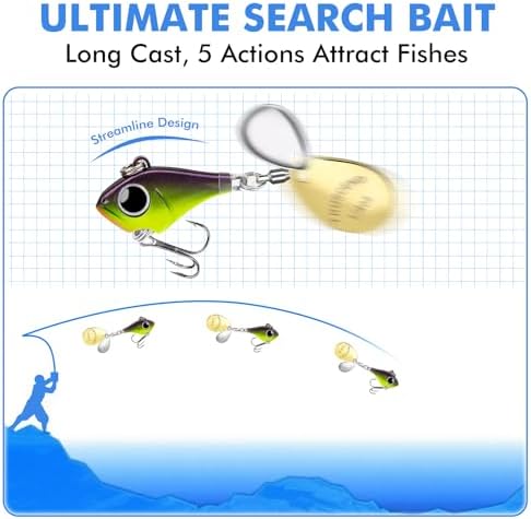 TRUSCEND Swim or Jig Fishing Spinner Baits for Freshwater and Saltwater, Rooster Tail Fishing Lures for Trout Bass Walleye Crappie Salmon Pike, Blade Bait with Copper Blade - Image 4