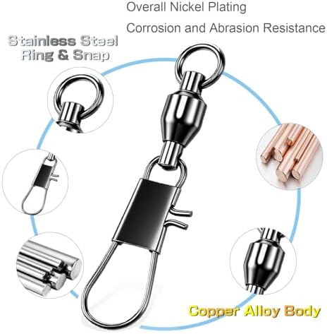 AMYSPORTS Steel Stainless Snap Swivels Saltwater Ball Bearing Fishing Swivel Lure Connector Barrel Swivels Fishing Tackle Black Nickel - Image 6