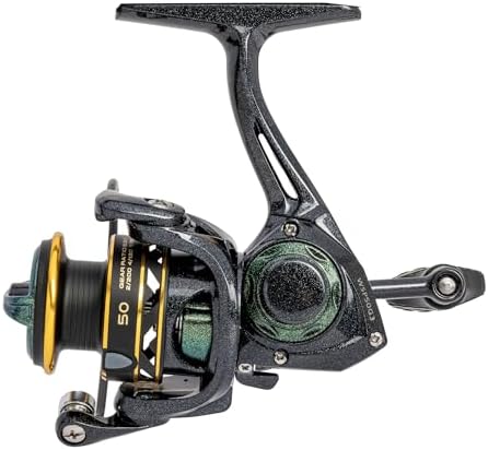 Lew’s Wally Marshall Signature Series Spinning Fishing Reel, 5+1 Bearings, Graphite Frame and Rotor, Interchangeable Retrieve, Green/Gold - Image 2