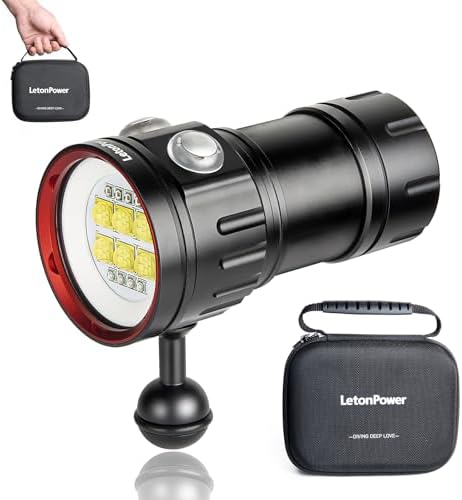 B24 Dive Light Underwater Flashlight 9000Lumens Underwater Video Lights 80m Scuba Dive Light Diving Flashlight for Under Water Sports,Underwater Video Shooting and Photography by LetonPower