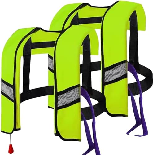 2-Pack 150N Automatic Inflatable Life Jacket – Adjustable Nylon Swim Vest with CO2 Inflation, Reflective Strips & Safety Buckle by FOLALIFE