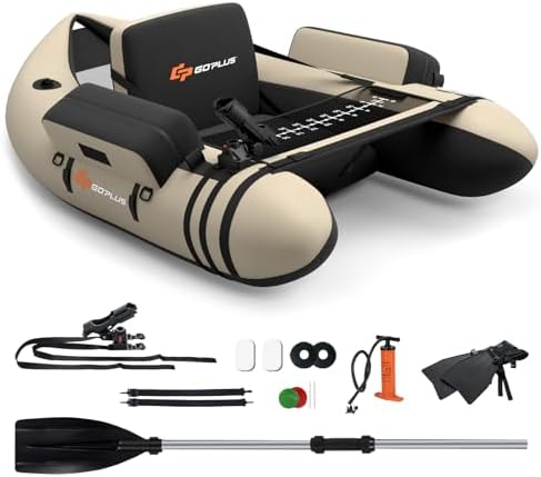 Goplus Inflatable Float Tube, Fishing Belly Boat with Fish Ruler, Pump, Storage Pockets, Adjustable Straps, Fishing Float Tube for Angling, 350LBS Load Capacity by Goplus