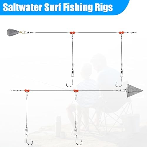 Saltwater Surf Fishing Tackle Kit - Saltwater Surf Fishing Rigs Bottom Rigs Include Fishing Leader Rigs Pyramid Sinkers Bass Casting Sinker Circle Hooks for Striped Bass Red Drum Flounder - Image 2