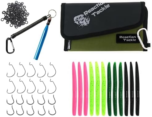Reaction Tackle Wacky Rig Tool and O-Rings for Soft Plastic Worms, Bass Fishing Wacky Rig and Neko Rig Stick Bait Setup for Largemouth and Smallmouth by ReactionTackle