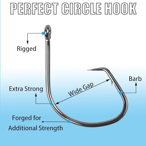 Circle Hooks for Catfish,50pcs/Box Saltwater Fishing Hooks High Carbon Steel Offset Inline Hooks Fishing Tackle for Bass Trout Freshwater - Image 3