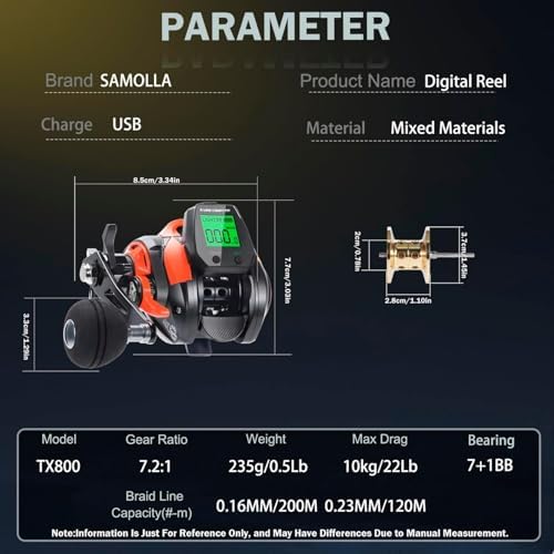 Line Counter Digital Baitcasting Fishing Reel with LCD Display Ultralight Baitcaster Reel, 22-35 Lb Max Drag, 6.3:1/7.2:1 Gear Ratio, Left/Right Hand, for Freshwater & Saltwater - Image 6