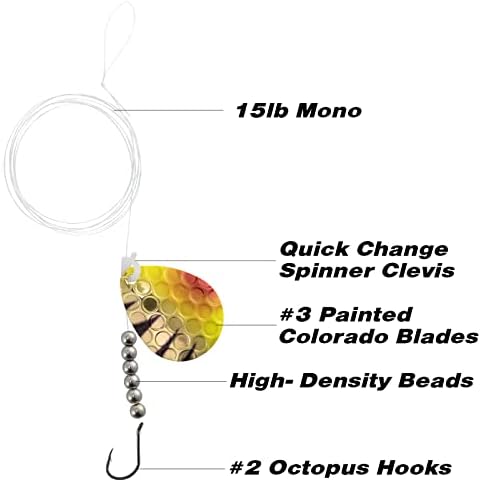 Dr. Fish 10pk Walleye Rigs Kit 47"/15LB Mono Crawler Harness Spinner Rig - Image 2