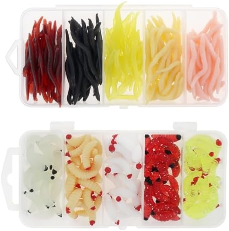250pcs Soft Plastic Fishing Lures Worms Lure, Plastic Fishing Worms Fake Maggots Fake Worms Baits, Worm Bread Soft Maggots Artificial Earthworm by OriGlam