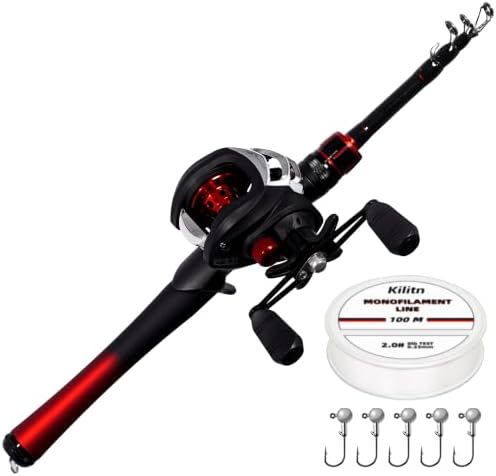 Kilitn Fishing Rod and Reel Combo, Baitcasting Combo Baitcast Reel 5 Foot Durable Fiberglass Telescopic Rod with Fishing Line Full Kits Comfortable Handle by Kilitn