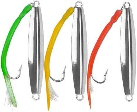 Diamond Jigs Saltwater Fishing Lures,Casting Jigging Spoon with Split Tube Tail Stainless Steel Hook Metal Jig Spoon Baits for Deep Sea Offshore Surf Fishing Bottom Sinking by JOGFFDE