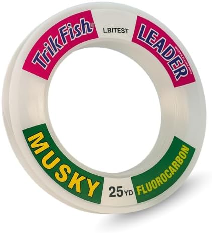 TrikFish Musky Leader Line - Muskie Leaders - Fluorocarbon Leader for Freshwater Fishing - User-Friendly Spool - Clear, Virtually Invisible Underwater - High Strength & Abrasion Resistance - 25 YD by Trik+Fish