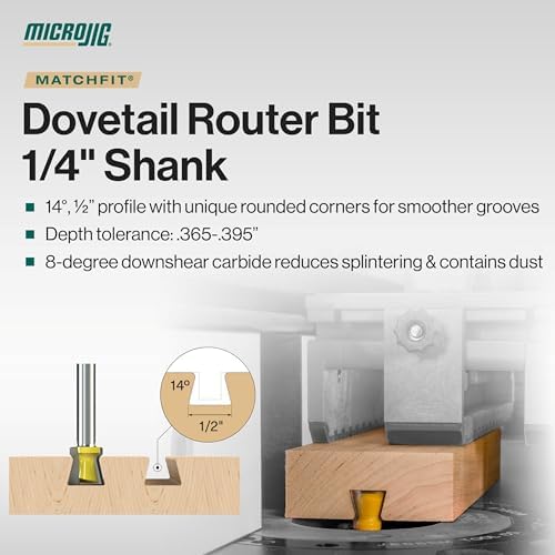 MICROJIG Matchfit Dovetail Router Bit 14 Degree x 1/2-inch 1/4-inch Shank, Woodworking Tools, MB-025-0514 - Image 6